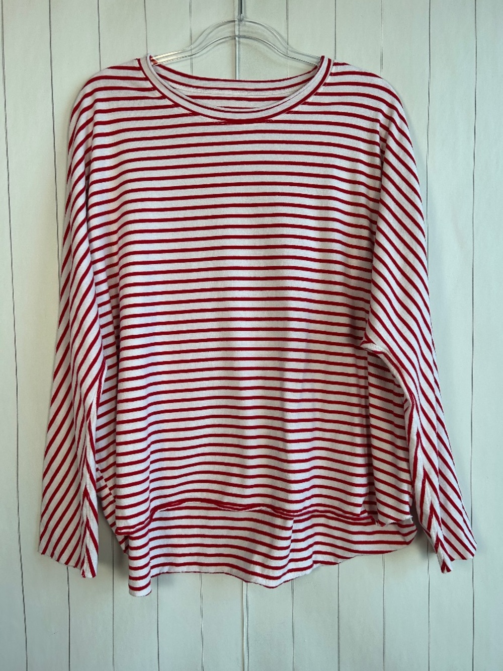 Frank & Eileen size L top long dolman sleeve white red stripe cotton preppy